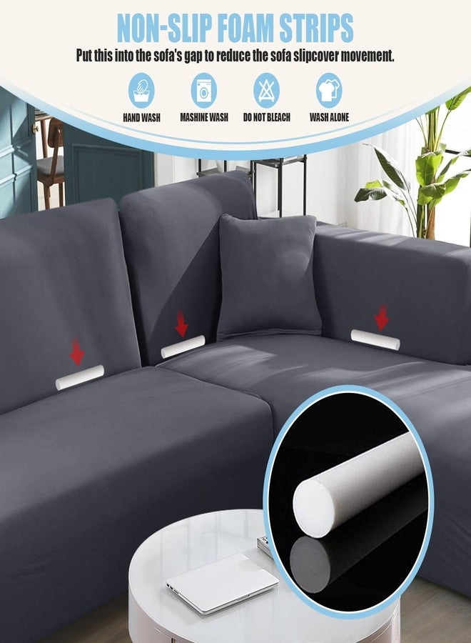 KinCam Sectional Couch Covers L Shape Sofa Covers Super Stretch 2pcs Sofa Slipcovers for 3 + 3 Seaters Sectional Chaise Slipcover with 2pcs Pillow Covers for Pets Kids, Light Grey - Image 4